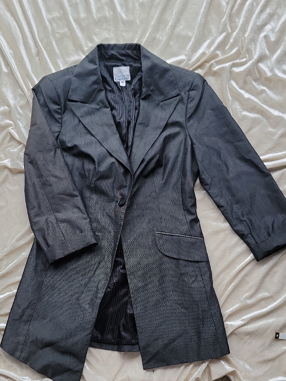 Kardashian  BEBE Black Long Single-Button Blazer